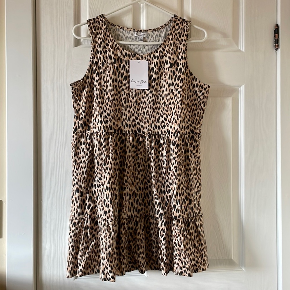 Love, fire tiered tank dress leopard